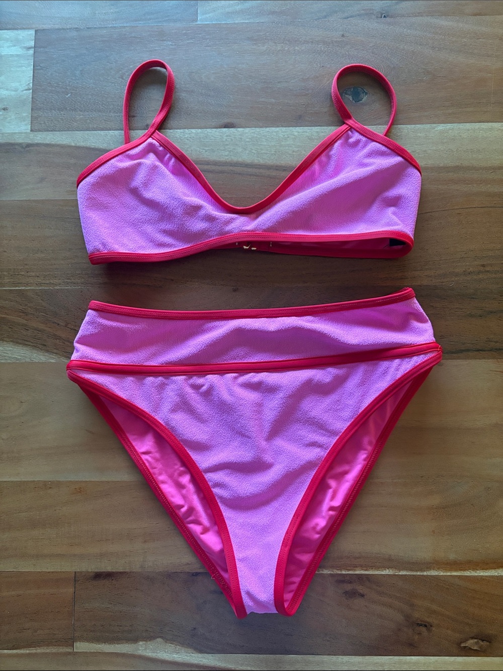 BeachRiot Pink Contrast-Trim High-Waist Bikini Set Size M